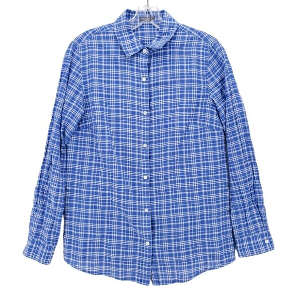 J. McLaughlin Women’s Blue Plaid Cotton Spandex Plaid Button Down Shirt SMALL - Picture 1 of 5